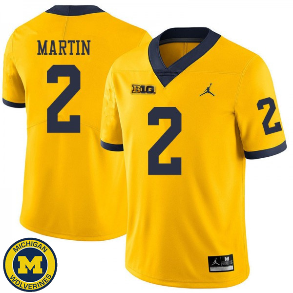 Mens Michigan Wolverines #2 Oliver Martin Yellow Jordan Brand Football Jersey